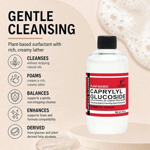 Caprylyl Glucoside Surfactant (Capryl Glucoside) 8 fl oz, Cosmetic Grade Plant-Based Cleansing Agent, Sulfate-Free Foam Booster & Essential Oil Solubilizer for DIY Formulation in Kuwait