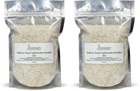 Soapeauty Sodium Cocoyl Isethionate Noodles for Skin & Hair Care - SCI Natural Surfactant Used for Making Bubble Baths, Bath Bombs, Shampoo Bars (16 oz) in Kuwait