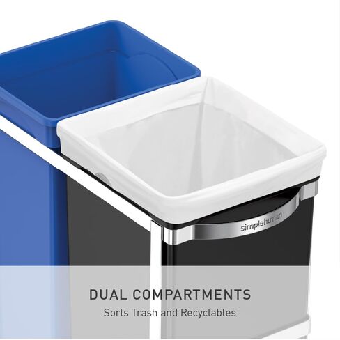 Simplehuman 35 لتر / 9.3 جالون مقصورة مزدوجة تحت خزانة المطبخ قابلة للسحب وسلة المهملات، كروم in Saudi Arabia