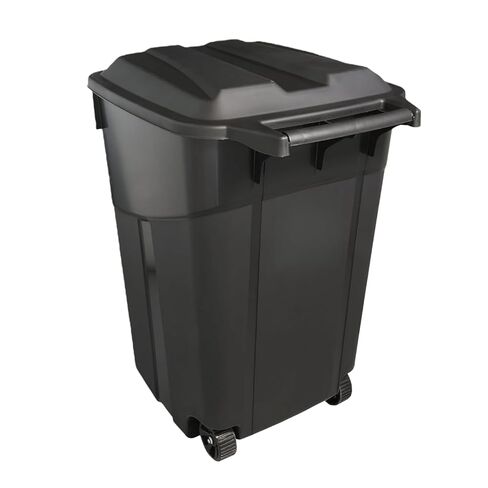 45-Gallon Black Wheeled Heavy-Duty Plastic Garbage Can – with Attached Lid for Outdoor & Indoor Use (45-Gallon) in Kuwait