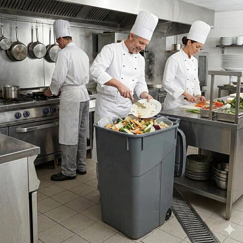45-Gallon Black Wheeled Heavy-Duty Plastic Garbage Can – with Attached Lid for Outdoor & Indoor Use (45-Gallon) in Kuwait