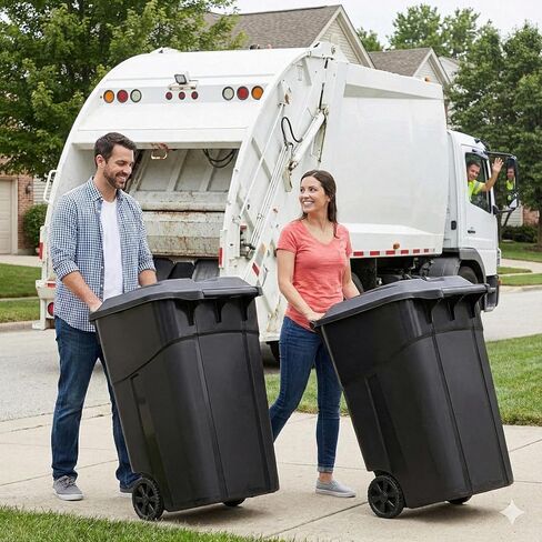 45-Gallon Black Wheeled Heavy-Duty Plastic Garbage Can – with Attached Lid for Outdoor & Indoor Use (45-Gallon) in Kuwait