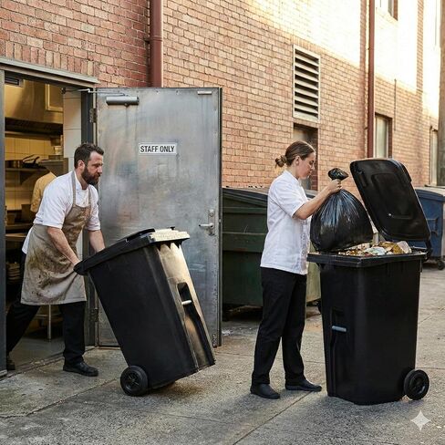 45-Gallon Black Wheeled Heavy-Duty Plastic Garbage Can – with Attached Lid for Outdoor & Indoor Use (45-Gallon) in Kuwait