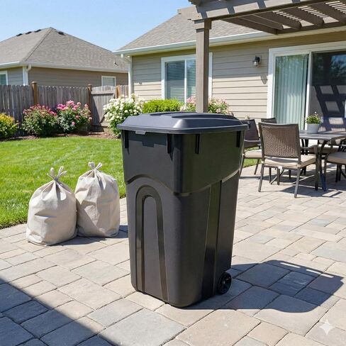 45-Gallon Black Wheeled Heavy-Duty Plastic Garbage Can – with Attached Lid for Outdoor & Indoor Use (45-Gallon) in Kuwait