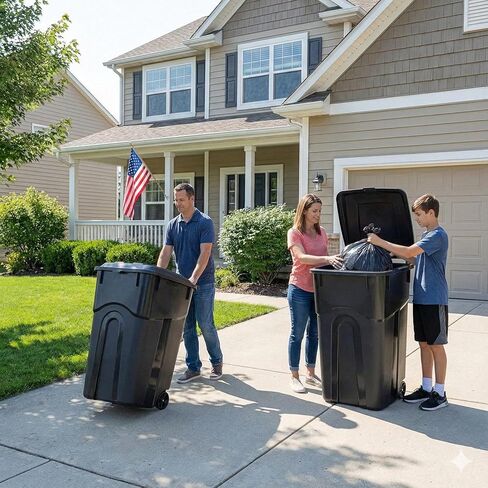45-Gallon Black Wheeled Heavy-Duty Plastic Garbage Can – with Attached Lid for Outdoor & Indoor Use (45-Gallon) in Kuwait