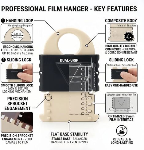 35mm Film Hanger for Negative Drying, Professional Darkroom Film Clips with Secure Auto-Locking Cap, Anti-Scratch & Stable Hanging Design for Analog Enthusiasts -Pack of 3 in Kuwait