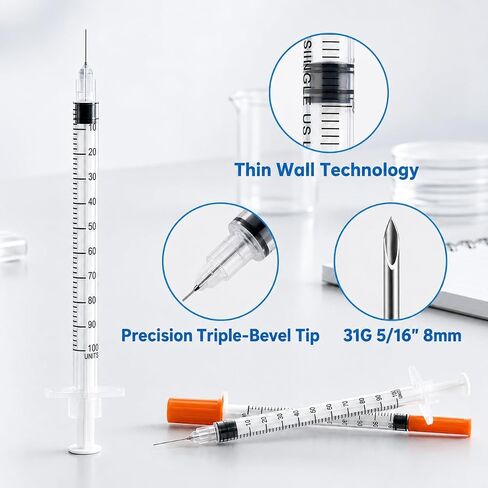30 Pack Syringes 31G U-100 5/16" (8mm) 1ml/cc, Disposable Syringe, Lab Supplies, Individual Packed in Kuwait