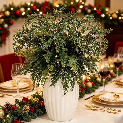 22 Inch Long Artificial Cedar Pine Branches Real Touch Pack of 5 Christmas Greenery Stems Faux Cypress Picks Cedar Tree Leaves Sprigs for Vase Fillers Winter Holiday Home Decoration (5, Green) in Saudi Arabia