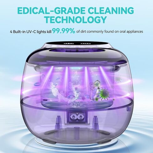 Ultrasonic Denture Retainer Cleaner Machine - 45kHz Retainer Cleaner Machine with 200ML Dental Cleaning Pod, 4 Modes Ultrasonic Cleaner for Denture, Mouth Guard, Aligner, Braces, Toothbrush, Jewelry in Kuwait