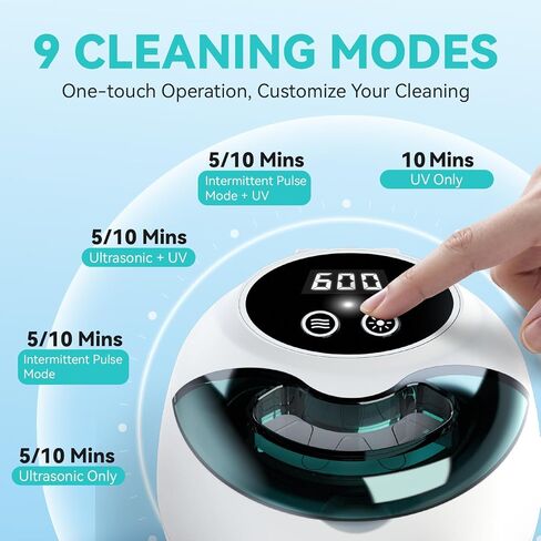 Ultrasonic Denture Retainer Cleaner Machine - 45kHz Retainer Cleaner Machine with 200ML Dental Cleaning Pod, 4 Modes Ultrasonic Cleaner for Denture, Mouth Guard, Aligner, Braces, Toothbrush, Jewelry in Kuwait