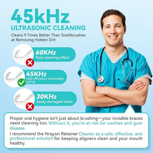 Ultrasonic Denture Retainer Cleaner Machine - 45kHz Retainer Cleaner Machine with 200ML Dental Cleaning Pod, 4 Modes Ultrasonic Cleaner for Denture, Mouth Guard, Aligner, Braces, Toothbrush, Jewelry in Kuwait