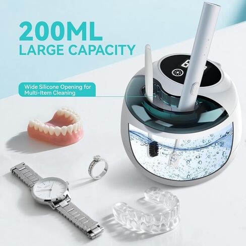 Ultrasonic Denture Retainer Cleaner Machine - 45kHz Retainer Cleaner Machine with 200ML Dental Cleaning Pod, 4 Modes Ultrasonic Cleaner for Denture, Mouth Guard, Aligner, Braces, Toothbrush, Jewelry in Kuwait