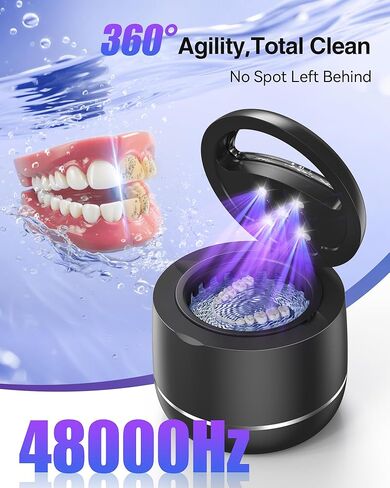 Miorcols Ultrasonic Retainer Cleaner Machine, 48kHz Denture Cleaner Machine with Dual Mode Digital Timer & 7.8OZ Large Capacity for Braces, Night Guard, Mouthguard, Toothbrush, Jewelry - Black in Kuwait