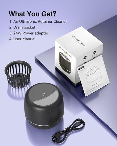 Miorcols Ultrasonic Retainer Cleaner Machine, 48kHz Denture Cleaner Machine with Dual Mode Digital Timer & 7.8OZ Large Capacity for Braces, Night Guard, Mouthguard, Toothbrush, Jewelry - Black in Kuwait