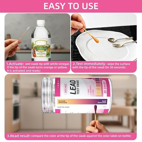 Accurate Lead Test Kit, 30 Swabs, Upgraded Formula Lead Paint Test Kit, Enhanced Detection for Dishes, Paint Cups, Ceramics, and More Surfaces | Results in 30 Seconds | in Kuwait