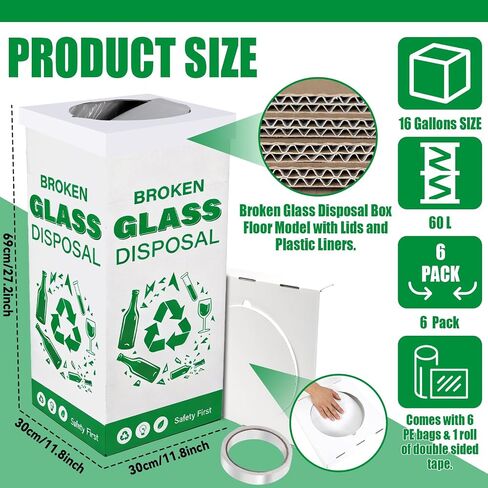 6 Sets Cardboard Broken Glass Disposal Box 12 x 12 x 27 Inch Floor Model Laboratory Garbage Disposal Container Bins Cartons Disposable Trash Can for Glass Sharps Party Broken Bottle Medical Equipment in Kuwait