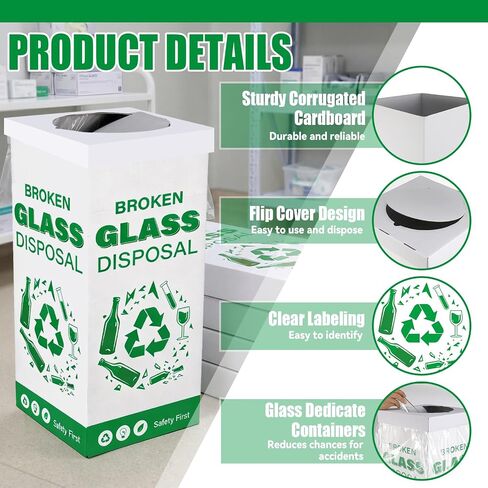 6 Sets Cardboard Broken Glass Disposal Box 12 x 12 x 27 Inch Floor Model Laboratory Garbage Disposal Container Bins Cartons Disposable Trash Can for Glass Sharps Party Broken Bottle Medical Equipment in Kuwait