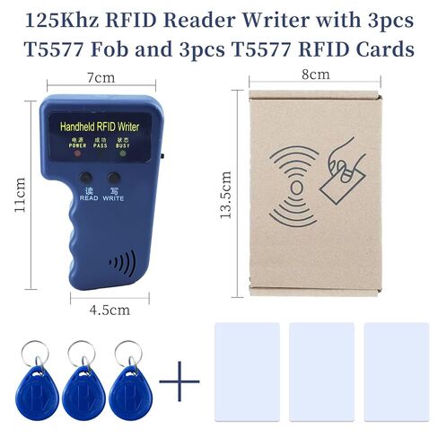 Handheld RFID Writer 125KHz Reader Duplicator | Smart ID Card Copier, ID HID and AWID Compatible, Includes 3 T5577 Key Fobs and 3 T5577 Cards, Only Supports 125Khz in Kuwait