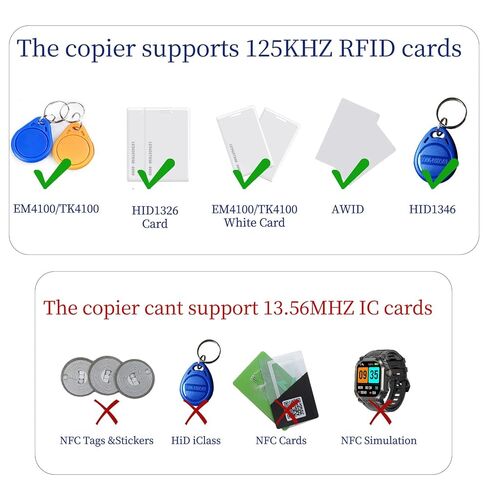Handheld RFID Writer 125KHz Reader Duplicator | Smart ID Card Copier, ID HID and AWID Compatible, Includes 3 T5577 Key Fobs and 3 T5577 Cards, Only Supports 125Khz in Kuwait
