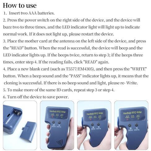 Handheld RFID Writer 125KHz Reader Duplicator | Smart ID Card Copier, ID HID and AWID Compatible, Includes 3 T5577 Key Fobs and 3 T5577 Cards, Only Supports 125Khz in Kuwait