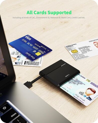قارئ بطاقات AKERU المحمول CAC USB C DOD قارئ البطاقات الذكية العسكرية من النوع C، توافق عالمي، لجهاز Mac/Windows مع مؤشر LED، قارئ بطاقات PIV وID مدمج، إدارة الكابلات in Kuwait