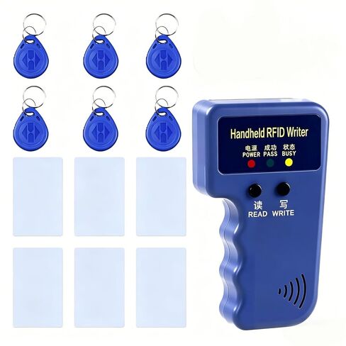 كاتب قارئ بطاقات محمول بتردد 125 كيلو هرتز - يدعم T5577 وEM4305، ناسخة بطاقات هوية ذكية محمولة قابلة للبرمجة مع 6 بطاقات بيضاء فارغة + 6 سلاسل مفاتيح T5577 قابلة للكتابة in Kuwait