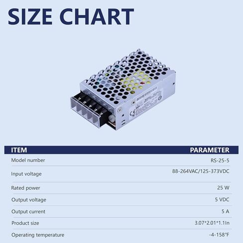 DYSGLOBAL RS-25-5 AC-DC تحويل التيار الكهربائي 25W 5V 5A مخرج واحد مع مدخل عالمي 88-264VAC للمعدات الصناعية وتطبيقات LED in Kuwait