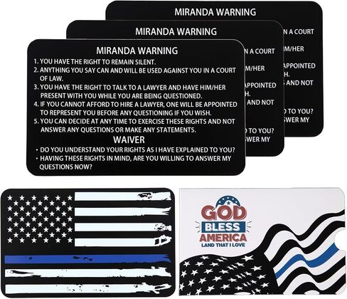 Thick Metal Miranda Warning Card with Sleeve, SFST Bend-Resistant Black Miranda Rights Cards, Thin Blue Line American Flag Design for Law Enforcement Police Accessories Gear Duty Gifts in Kuwait