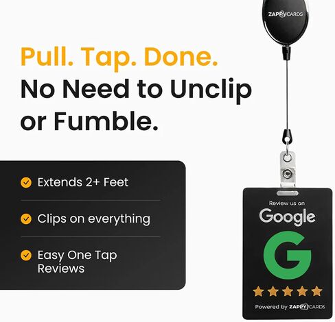 Wearable NFC Review Card — Retractable Badge Reel, QR Code, Tap to Collect 5-Star Reviews in Kuwait