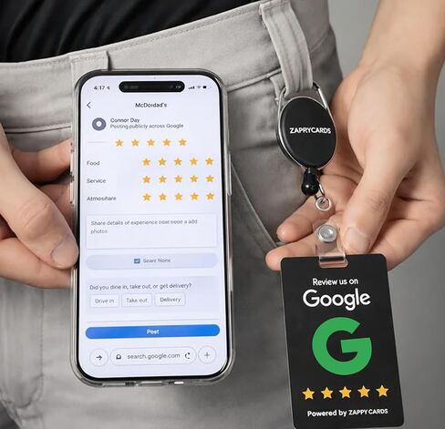 Wearable NFC Review Card — Retractable Badge Reel, QR Code, Tap to Collect 5-Star Reviews in Kuwait