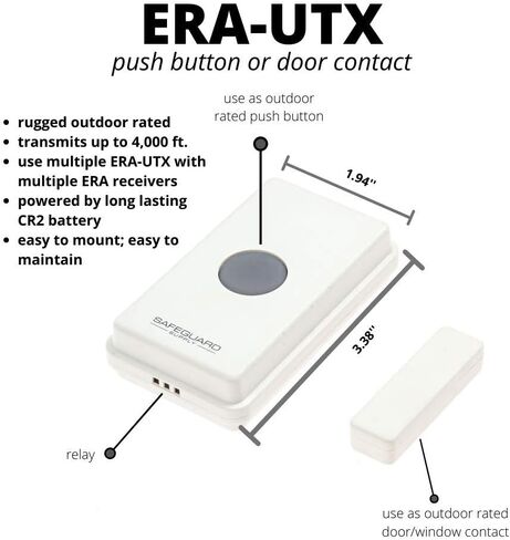 جهاز إرسال لاسلكي طويل المدى ERA-UTX 4000 - زر ضغط شديد التحمل متعدد الوظائف مقاوم للطقس وملامسة مغناطيسية للباب لأجهزة الاستقبال من سلسلة ERA ومجموعات جرس الباب in Kuwait