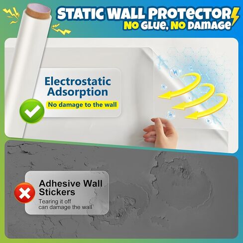 Electrostatic Wall Protective Film, Clear Protector Removable Contact Paper, Transparent Static Cling, Plastic Wall Protector from Trash Can, Chair Back, Furniture, Door (Matte, 15.7in x 6.6ft) in Kuwait