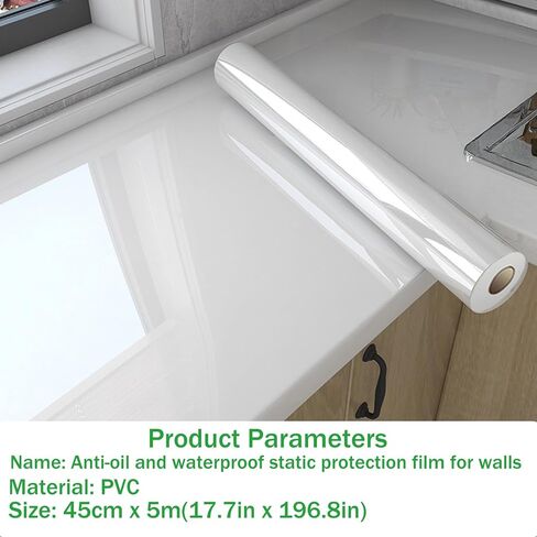 Clear Electrostatic Wall Protective Film, 17.7x196.8in Static Cling Wall Protector, Removable Paint Safe Plastic Sheet, Waterproof Oil-Proof & Scratch Resistant for Walls & Furniture in Kuwait