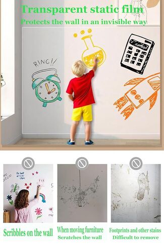 Clear Electrostatic Wall Protective Film, 17.7x196.8in Static Cling Wall Protector, Removable Paint Safe Plastic Sheet, Waterproof Oil-Proof & Scratch Resistant for Walls & Furniture in Kuwait