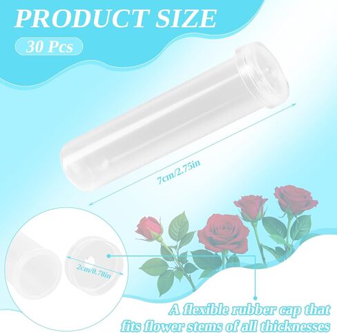 DIYASY 30 Pcs Floral Water Tubes with Caps, Clear Single Plastic Flower Tube Vials for Single Stem Bouquet Roses Buds Making Florist Supplies Propagation Wedding Floral Arrangement in Saudi Arabia
