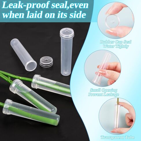 DIYASY 30 Pcs Floral Water Tubes with Caps, Clear Single Plastic Flower Tube Vials for Single Stem Bouquet Roses Buds Making Florist Supplies Propagation Wedding Floral Arrangement in Saudi Arabia