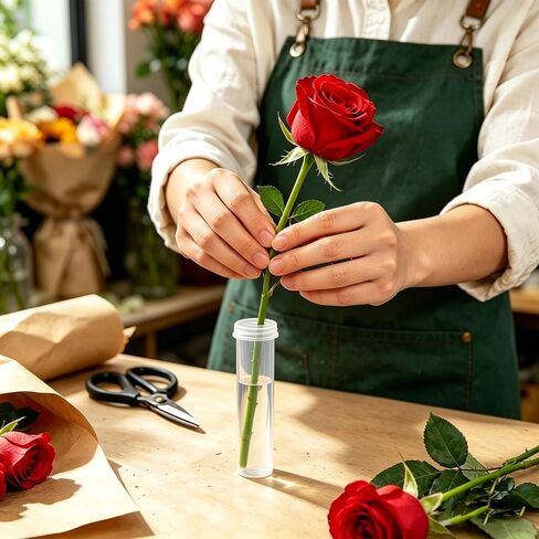 DIYASY 30 Pcs Floral Water Tubes with Caps, Clear Single Plastic Flower Tube Vials for Single Stem Bouquet Roses Buds Making Florist Supplies Propagation Wedding Floral Arrangement in Saudi Arabia