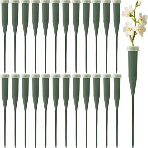 HINZIC 25pcs Flower Stem Water Tubes, 5.67 Inches Plastic Single Flower Water Tube Vials with Caps, Leakproof Floral Tubes for Fresh Flowers Wedding Bouquets Buds - Green in Kuwait
