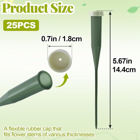 HINZIC 25pcs Flower Stem Water Tubes, 5.67 Inches Plastic Single Flower Water Tube Vials with Caps, Leakproof Floral Tubes for Fresh Flowers Wedding Bouquets Buds - Green in Kuwait