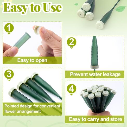 HINZIC 25pcs Flower Stem Water Tubes, 5.67 Inches Plastic Single Flower Water Tube Vials with Caps, Leakproof Floral Tubes for Fresh Flowers Wedding Bouquets Buds - Green in Kuwait