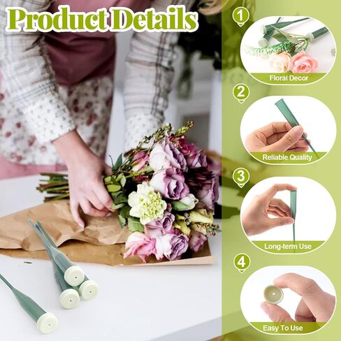 HINZIC 25pcs Flower Stem Water Tubes, 5.67 Inches Plastic Single Flower Water Tube Vials with Caps, Leakproof Floral Tubes for Fresh Flowers Wedding Bouquets Buds - Green in Kuwait