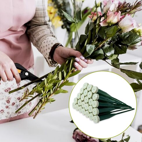 HINZIC 25pcs Flower Stem Water Tubes, 5.67 Inches Plastic Single Flower Water Tube Vials with Caps, Leakproof Floral Tubes for Fresh Flowers Wedding Bouquets Buds - Green in Kuwait