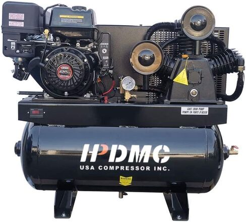 13HP Gas Powered Air Compressor with Electric Start, 35CFM Gasoline Driven Piston Pump, 125PSI Max Pressure, 30 Gal ASME Tank for Workshop, Construction Sites, Machinery in Kuwait