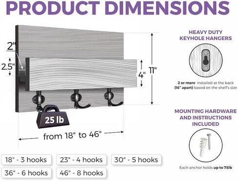 Wooden Wall Mounted Coat Rack with Shelf, 8-Hook Entryway Organizer, Rustic Brown Storage Shelf for Coats Hats Bags, Decorative Hallway Bedroom Wall Decor in Saudi Arabia