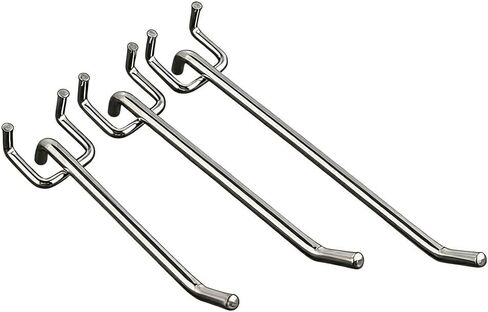 60 Pack Heavy Duty Pegboard Hooks, 6 Inch Metal Tool Hangers | Double-prong stabilizing design, quarter and eighth inch board compatibility, garage workshop organization in Kuwait
