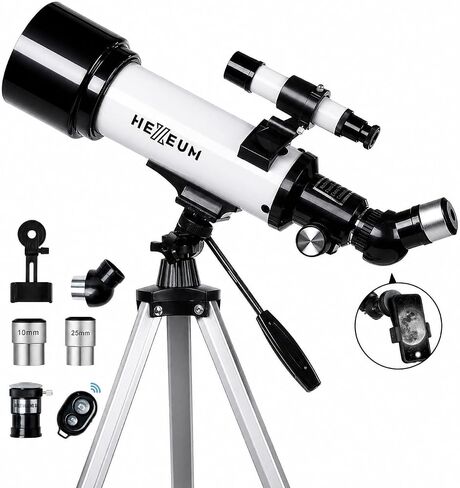 Telescope for Kids & Adults - 70mm Aperture 500mm AZ Mount Fully Multi-Coated Optics Astronomical refracting Portable Telescopes, with Tripod Phone Adapter, Carrying Bag, Remote Control White in Kuwait