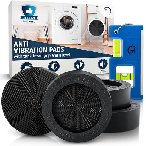 Anti Vibration Pads for Washing Machine with Tank Tread Grip XL | 4 Pack + Level | Stops Washer Dryer from Moving, Protects Floor | Rubber Antivibration Feet Stabilizer for Leveling Washer Machine in Kuwait