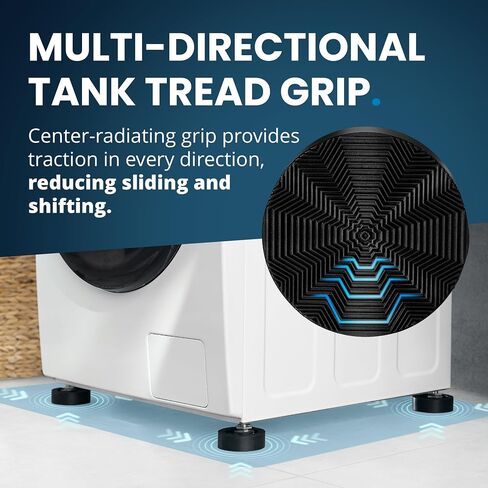 Anti Vibration Pads for Washing Machine with Tank Tread Grip XL | 4 Pack + Level | Stops Washer Dryer from Moving, Protects Floor | Rubber Antivibration Feet Stabilizer for Leveling Washer Machine in Kuwait