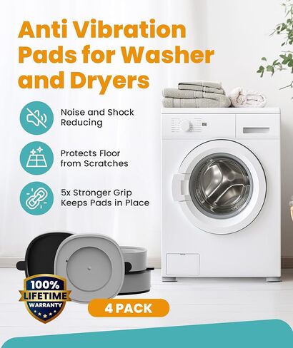 Flux Phenom Anti-Vibration Pads for Washing Machine & Dryer – Non-Slip Rubber Isolation Pads, Shock Absorber Support Feet Risers, Washing Machine Stand Stability Mat for Floor Protection (4 Pack) in Kuwait