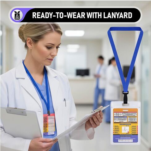 EKG Rhythm Interpretation Badge Card - Rhythm Strips & Shockable Guide | Dual Sided Interval Values & R to R Rate Scale for Nursing Telemetry Students | Included Lanyard Badge Holder | 3.54" x 5.12" in Kuwait